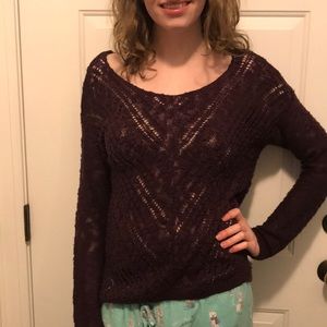 Burgundy, Sheer Sweater, Distressed